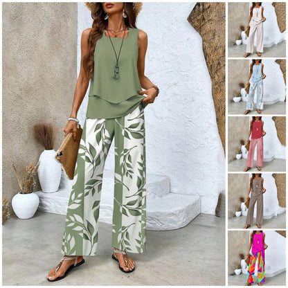 💖Letzter Tag 50% Rabatt🌹Modischer zweiteiliger Damen-Outfit mit ärmellosem Oberteil & Hose