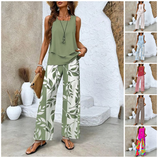 💖Letzter Tag 50% Rabatt🌹Modischer zweiteiliger Damen-Outfit mit ärmellosem Oberteil & Hose