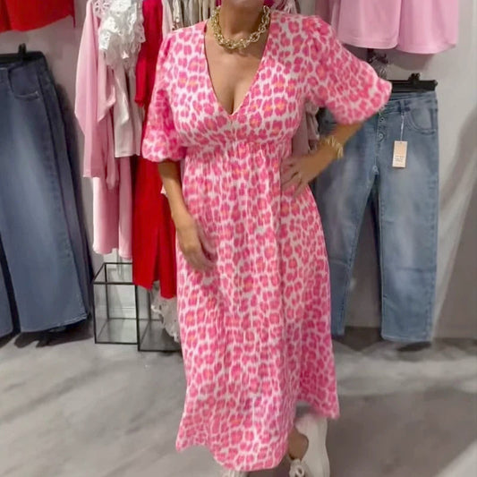 💗SOMMERANGEBOT - 50% RABATT💗Damenkleid mit V-Ausschnitt und Druck