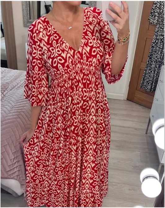🌸SOMMERANGEBOT - 50% RABATT🌸Bohemian Vintage V-Ausschnitt Floral Lässige Lange Kleider