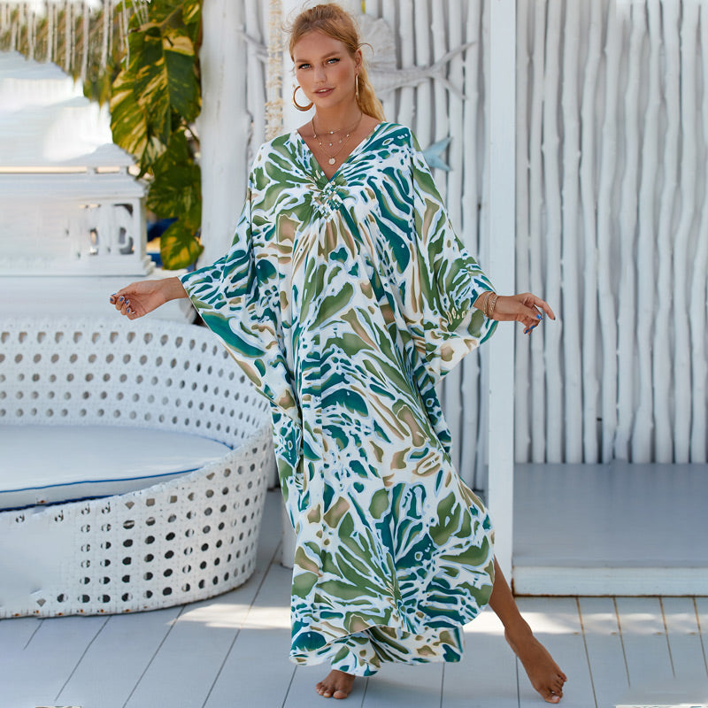 Casual vloeiende V-Hals lange badpak cover-ups-5