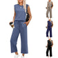 💕50% OFF🌺2025 Neue Frauen Casual Cap Sleeve Top Wide Leg Crop Pants Zweiteilige Set