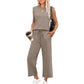 💕50% OFF🌺2025 Neue Frauen Casual Cap Sleeve Top Wide Leg Crop Pants Zweiteilige Set