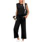 💕50% OFF🌺2025 Neue Frauen Casual Cap Sleeve Top Wide Leg Crop Pants Zweiteilige Set