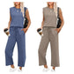 💕50% OFF🌺2025 Neue Frauen Casual Cap Sleeve Top Wide Leg Crop Pants Zweiteilige Set