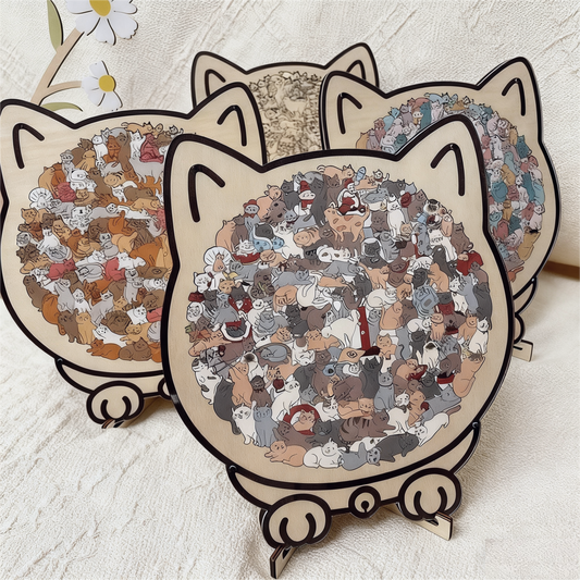 🎁Weihnachtsverkauf 49% RABATT🎅135-teiliges Katzenförmiges Holzpuzzle in Morandi-Farben