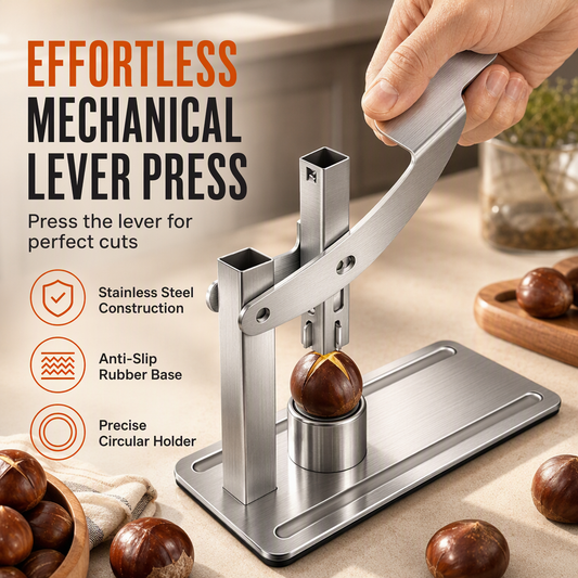 🌰 50 % Rabatt!  🔥Kastanienschneider aus Edelstahl – Müheloses Einschneiden mit Hebelmechanismus & rutschfestem Standfuß